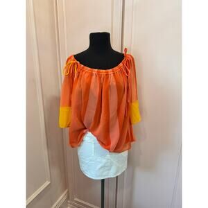 Trina Turk off-shoulder sheer orange chiffon blouse sz small